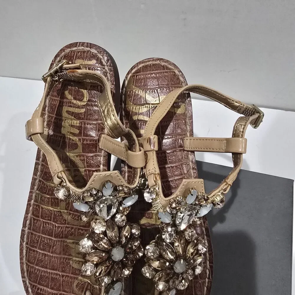 Sam Edelman Grayson Jeweled Rhinestones Flat Thong Gladiator Sandals Womens US 4